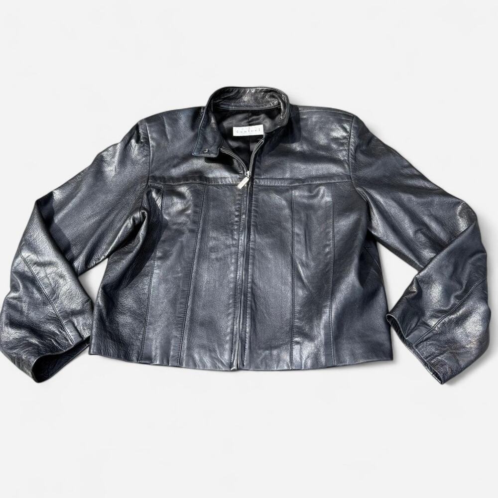 Black Vericci leather jacket with full zipper womens lg made in USA
